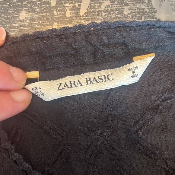 Zara Black Cropped Embroidered Swiss Dot 3/4 Sleeve Blouse Size L - Picture 14 of 17